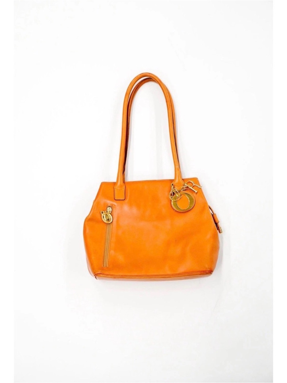 Vintage Christian Dior Orange Leather Charm Tote Bag